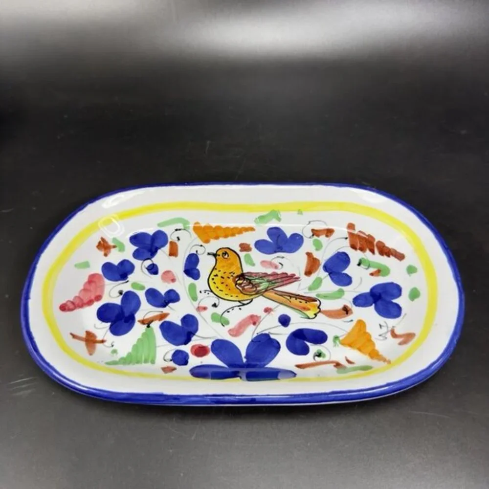 Hand Painted Deruta Italian Pottery Oval‎ Dish Plate Tray Folk Art Italy Decor